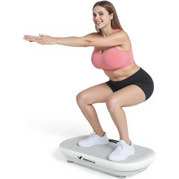 Merach Vibrationsplatte Trainingsgerät, Bluetooth-fähige Vibrationsplattform für Ganzkörpertraining, Fettverbrennung und Muskelaufbau, bis 200 kg, 10 Intensitätsstufen, mit Fernbedienung und LED-Anzeige