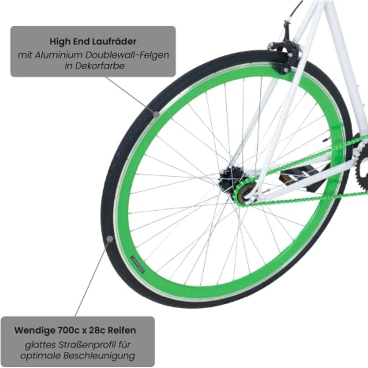 Galano Blade Fixie Fahrrad, 28 Zoll Singlespeed, Flip Flop Nabe, verschiedene Farben, geeignet für Fahrergrößen 165 - 195 cm – Bild 5