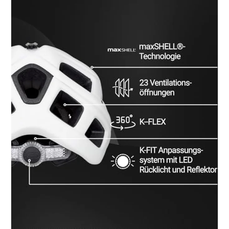KED Crom Fahrradhelm, leicht mit LED Rücklicht, FIDLOCK, weiß matt, Größe 52-58 (M) – Bild 3