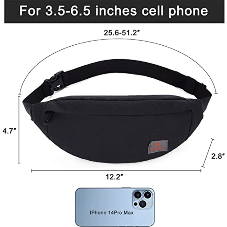TINYAT Bauchtasche Gürteltasche, wasserfest und super leicht, 31x12x12 cm, Schwarz, für Wandern und Sportarten – Bild 3