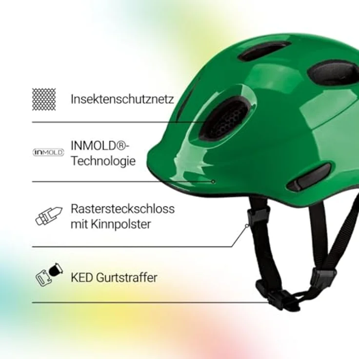 KED Meggy Spark M, Kinder Fahrradhelm mit In-Mold-Technologie, verstärktem Hinterkopfschutz und integrierten Reflektoren, grün - green glossy – Bild 2