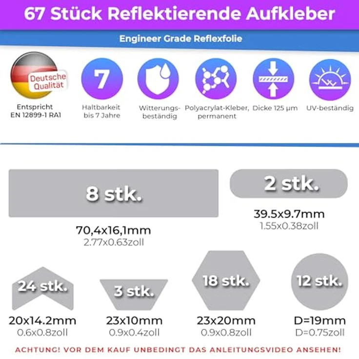 LOOM Fahrrad Reflektoren Aufkleber Set, 67 Stück Engineer Grau, Wasserdicht, German Oralite Qualität für Helm, Auto, Anhänger und Schulranzen – Bild 2