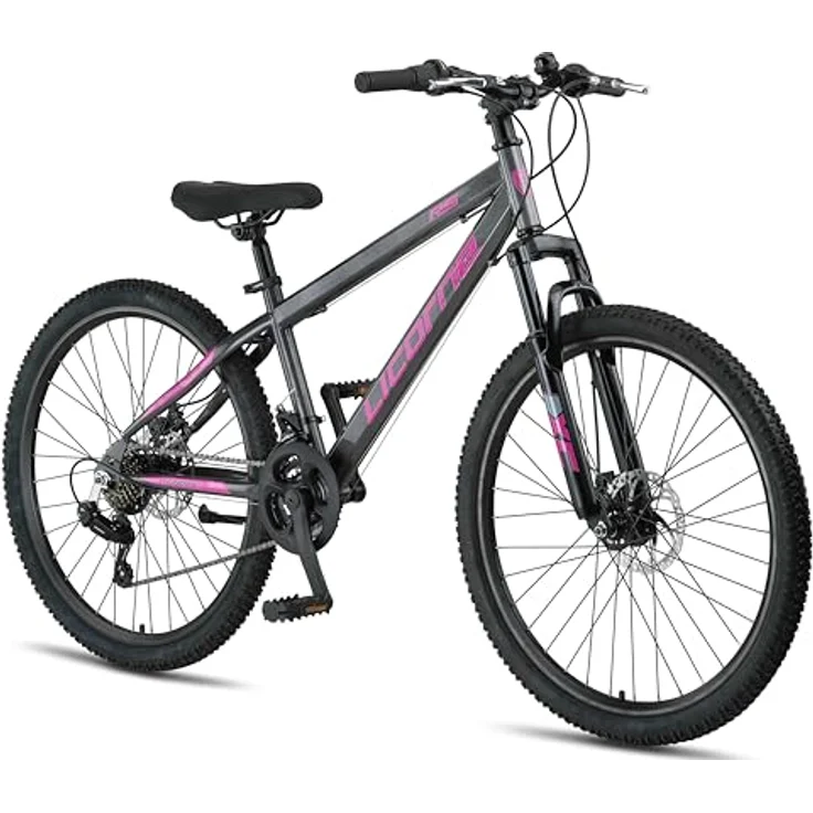 Licorne Bike Thunder Premium Mountainbike, Anthrazit/Rosa, 26 Zoll, Shimano 21 Gang, hydraulische Scheibenbremsen, Hardtail – Bild 1