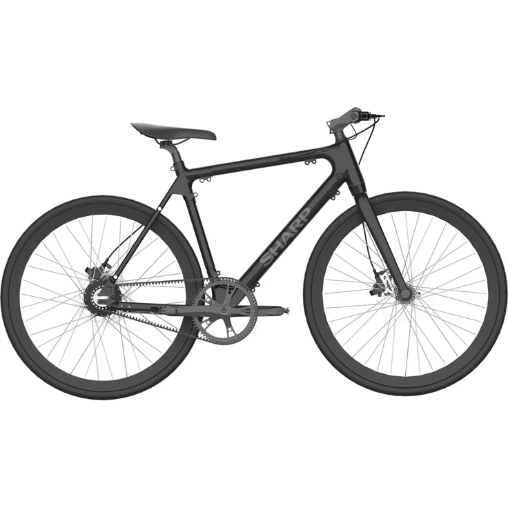 Sharp Hybrid Gravel E-Bike mit Carbon-Riemenantrieb, integriertem Farbdisplay und App, BK-RS08-EB, Elektrofahrrad in elegantem dunklem Mattschwarz