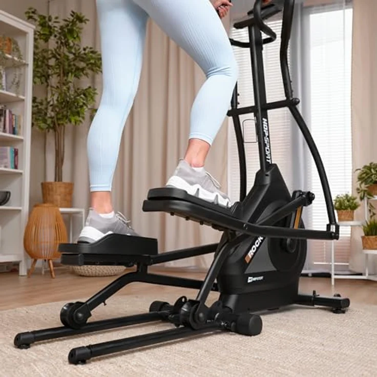 HS HOP-SPORT Crosstrainer HS-140CF Rock - Klappbarer Ellipsentrainer mit 32 Widerstandsstufen & Pulssensoren, App kompatibel, bis 120kg belastbar, in elegantem Design – Bild 5