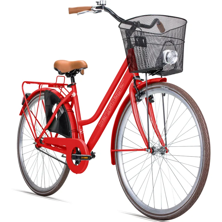 Bergsteiger Amsterdam Damenfahrrad 28 Zoll, mit Korb, Fahrrad-Licht, Rücktrittbremse, Rahmenhöhe 48 cm, Rot