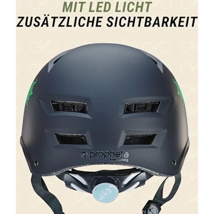 Prophete Erwachsenenhelm HARTSCHALE, schwarz matt mit grünem Muster, 58-61cm, LED, 400g – Bild 4