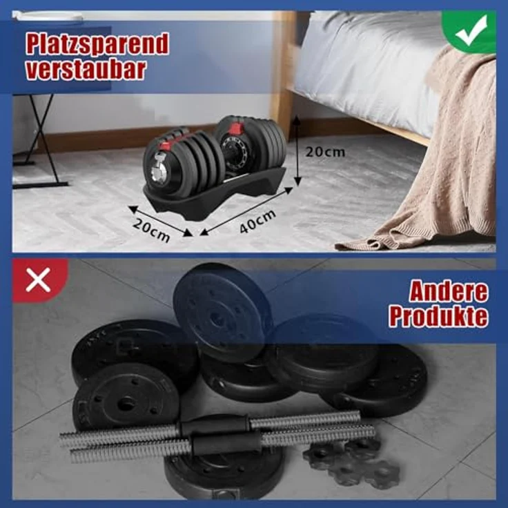 DH FitLife 2 x 18kg verstellbare Hanteln 1,5 bis 18 KG mit 12 Gewichtsstufen, Kurzhanteln mit Hantelscheiben, 2er Set, ergonomischer Anti-Rutsch-Handgriff, verriegelbares Ablagegestell, wasserdicht beschichtete Gewichtsscheiben, Hamburgischer Vertreiber – Bild 4