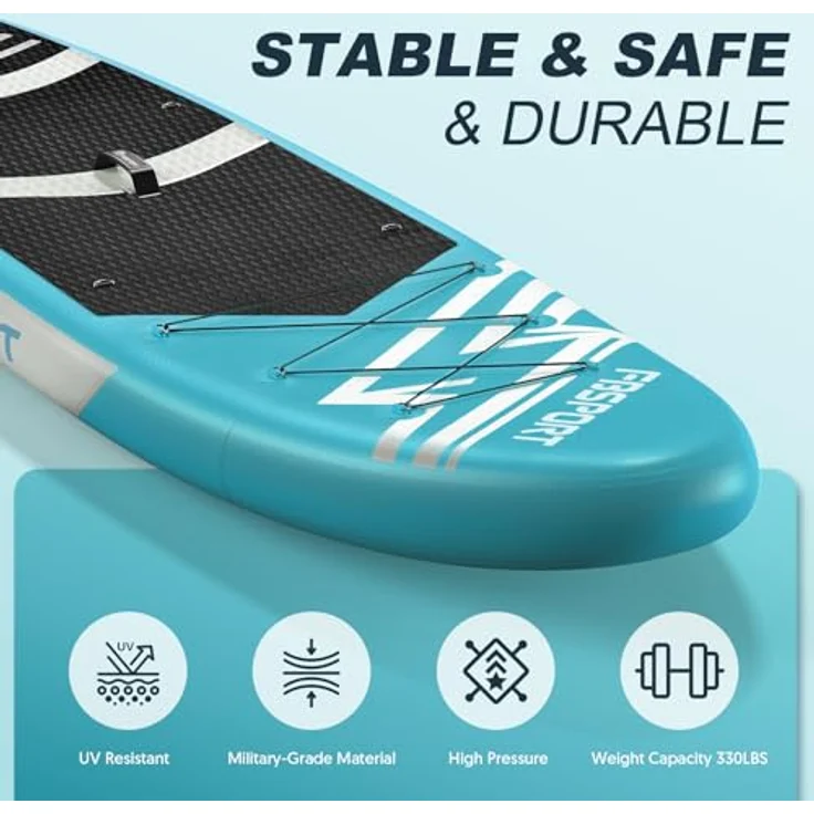 FBSPORT Aufblasbares SUP Board, Stand Up Paddling Board 15CM Dick, mit verstellbarem Aluminium SUP Paddel und Pumpe, Lakeblue – Bild 5