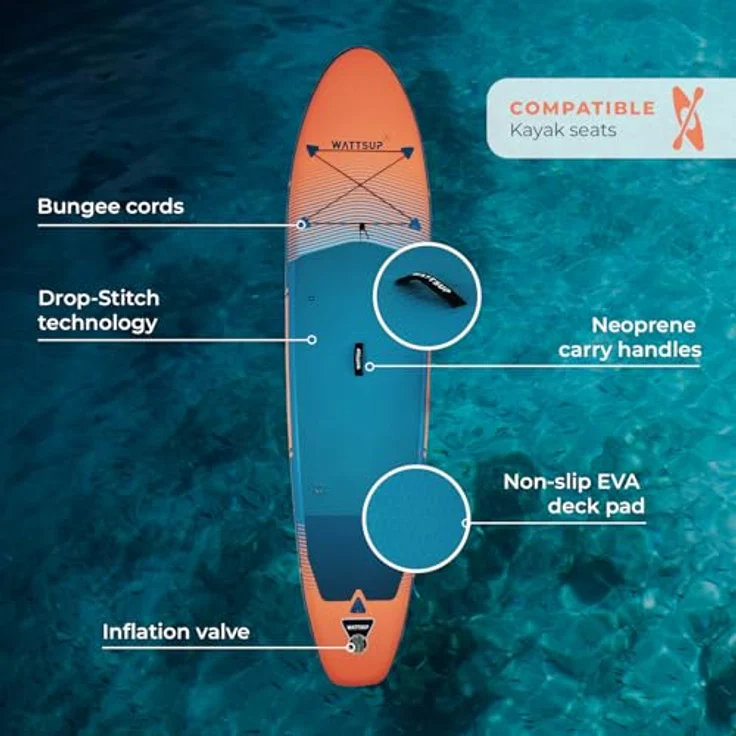 WattSUP F11 SUP Board Stand Up Paddle Surf-Board Paddel ISUP 335x81cm, Kunststoff, Blau / Orange – Bild 13