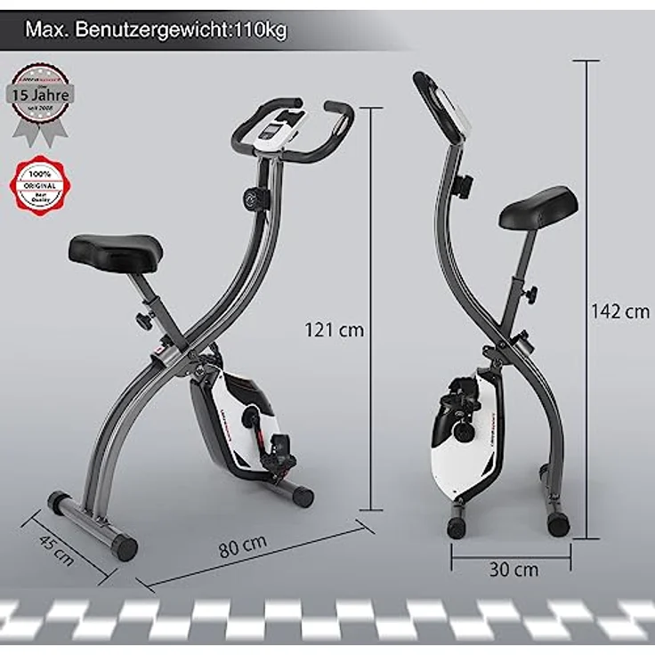 Ultrasport F-Bike 150, Fahrradtrainer, Fitnessrad, LCD-Ausbildungcomputer, faltbarer Heimtrainer, maximale Benutzergewicht 110 kg, Herzfrequenzmessun, 8 Widerstandsstuf, Silber/Schwarz – Bild 2