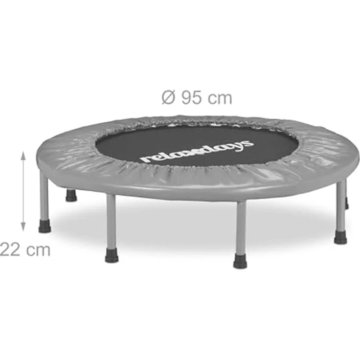 Relaxdays Indoor Trampolin, Ø 95 cm, faltbares Minitrampolin bis 100 kg für Fitness & Gymnastik, grau – Bild 4