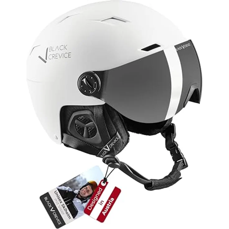 Black Crevice Skihelm Kirchberg mit Visier, weiß, M (54-57cm), atmungsaktiv und schlagfest – Bild 1