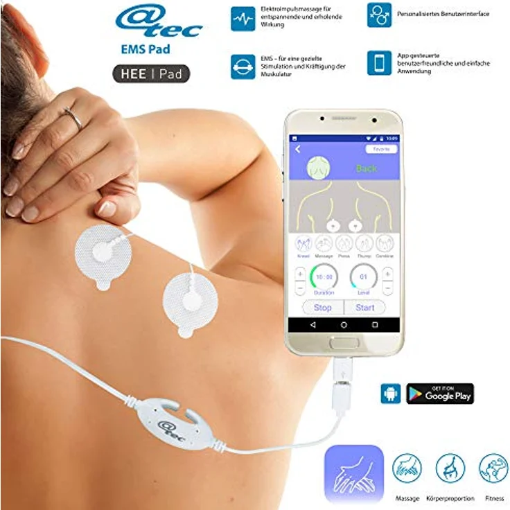 @tec EMS Pad, Smartphone-Reizstromgerät mit 3 Programmen und 25 Intensitätsstufen, Körperformung und Massage, geeignet ab Android 4.4 – Bild 5
