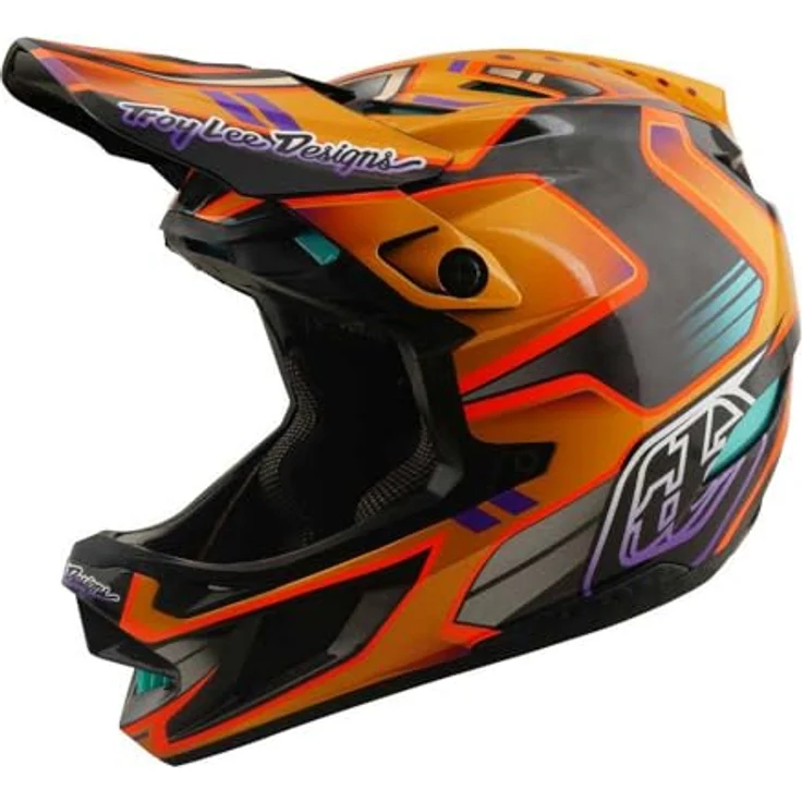 Troy Lee Designs D4 Carbon Downhillhelm, MIPS® C2 Schutzsystem, UD-Carbonfaser-Schale, anatomische 3D-Wangenpolster, orange, Größe M – Bild 7
