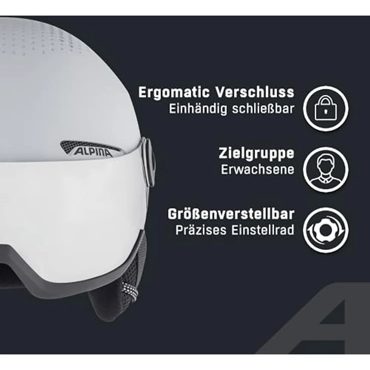 Alpina Arber Visor Q-lite Grey Matt, Größe 58 - 61 cm - Ski- & Snowboardhelm, Farbe Grau – Bild 4