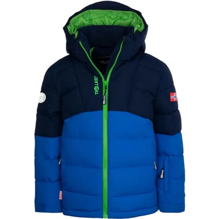 Trollkids Gryllefjord Isolationsjacke, warm wattiert, winddicht und wasserabweisend, navy/medium blue/bright green, Größe 152