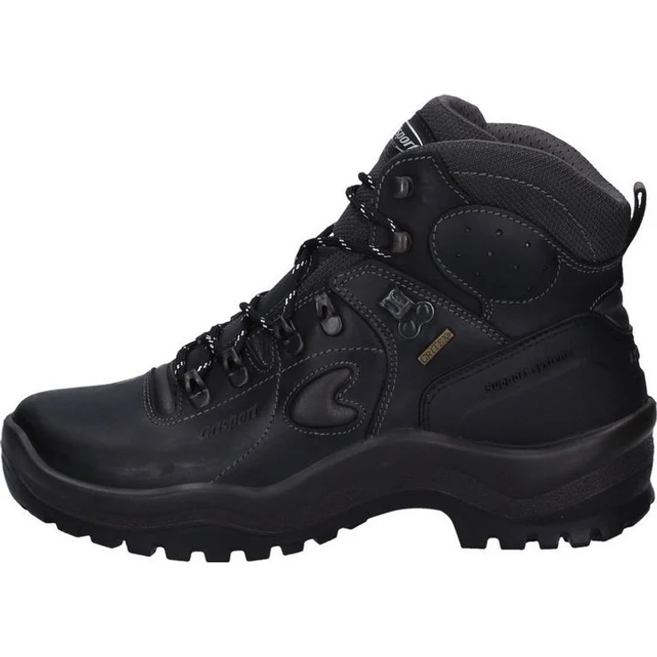 Grisport work Grisport Wanderschuh, schwarz, Fettleder, Größe 43, Schnürsenkelverschluss, geeignet für Wandern und Trekking