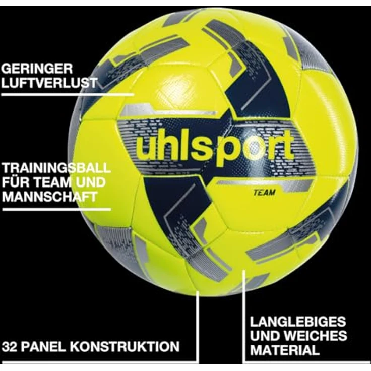 uhlsport Team Fußball, Trainingsball für Rasen, 32-Panel Konstruktion, gelb/Silber, Größe 5 – Bild 3