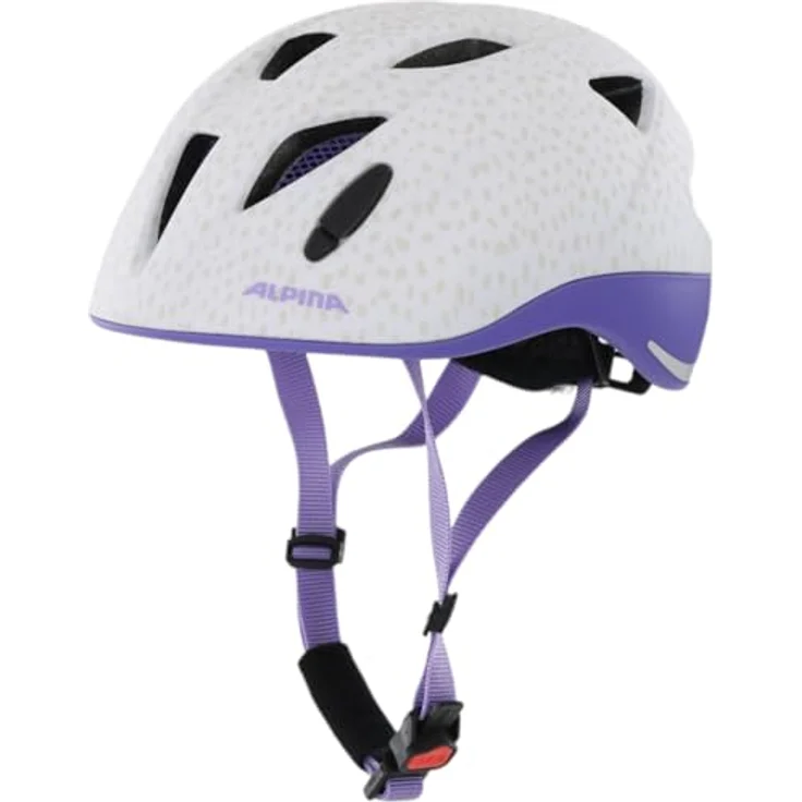 ALPINA Ximo L.E. Fahrradhelm für Kinder, Leicht & Bruchfest, mit optionalem LED-Licht, White Purple Dots Matt, 49-54 cm – Bild 1