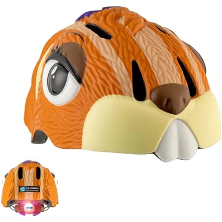 Crazy Safety Kinder Fahrradhelm Eichhörnchen Braun, verstellbarer 3D Tierhelm für Kinder 2-7 Jahre, mit LED-Rücklicht und 6 Belüftungsöffnungen, geeignet für Fahrrad, Skateboard und Inlineskates, Größe 49-55 cm – Bild 1