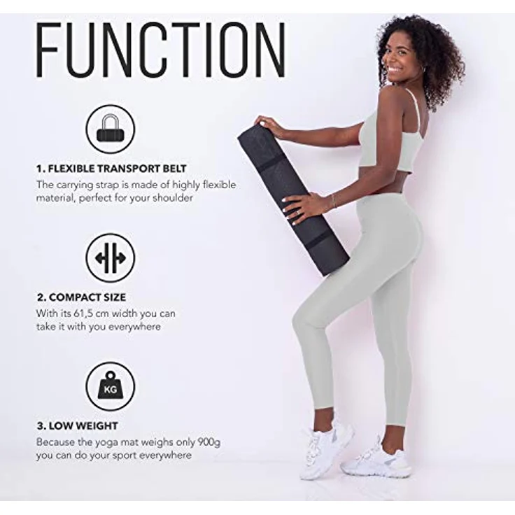 RE:SPORT Yogamatte Phthalatfrei - Gymnastikmatte rutschfest, Fitnessmatte schadstofffrei, Trainingsmatte mit Tragegurt 183 x 61 x 0,6 cm – Bild 4
