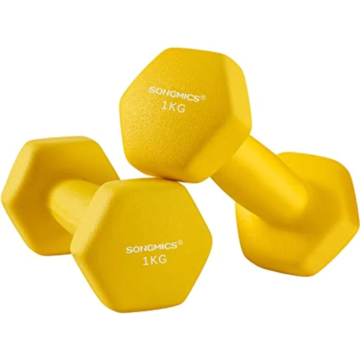 SONGMICS Hanteln 2er Set, Kurzhanteln, 2 x 1 kg, mit matter Beschichtung aus Neopren, rutschfest, Fitness, Gewichtheben für Zuhause, Fitnessstudio, gelb SYL62YL – Bild 1