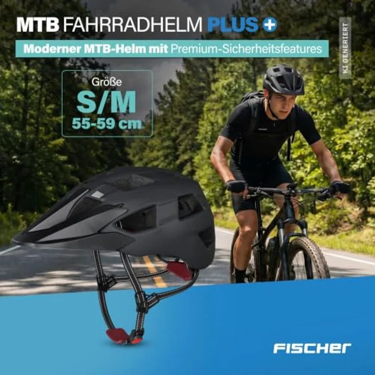 Fischer Fahrradhelm MTB Plus Andes L/XL, schwarz, mit integriertem Akku-Magnet-Rücklicht und FHPS-Sicherheitssystem – Bild 2
