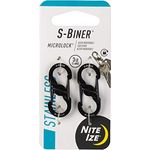 Nite Ize Karabiner S-Biner MicroLock 2 Stk, schwarz - Doppelkarabiner aus Edelstahl mit sicherem Verschluss