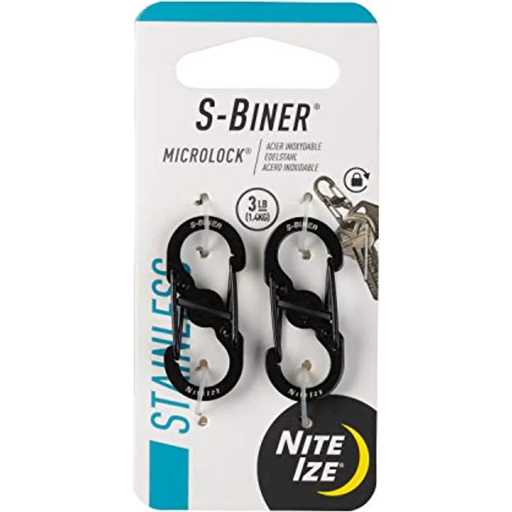 Nite Ize Karabiner S-Biner MicroLock 2 Stk, schwarz - Doppelkarabiner aus Edelstahl mit sicherem Verschluss – Bild 1