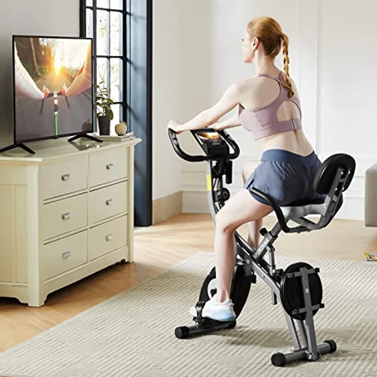 Sportana F-Bike Heimtrainer Eagle 4 Faltbar 10 Stufen 7 Sitzhöhen LCD Display Trainings APP 2 Fitnessbänder Fitnessfahrrad Fahrradtrainer Fitnessbike X-Bike – Bild 2