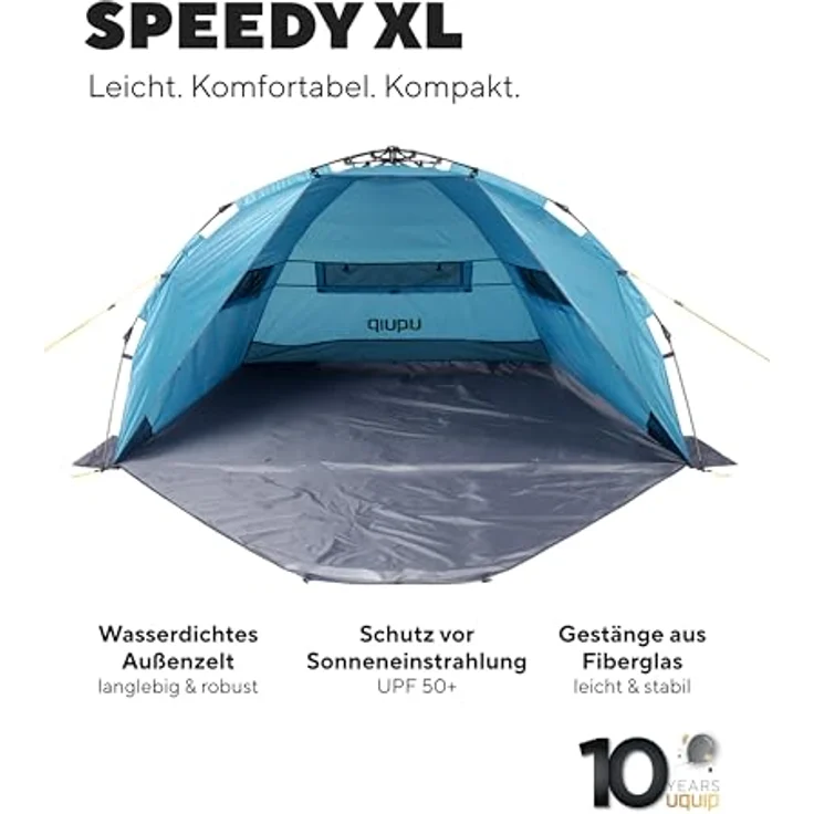 Uquip Speedy Strandzelt & Strandmuschel, 2.50 kg, Grau-Blau, innovatives Schnellaufbausystem, 115 cm Höhe, robustes Polyester – Bild 2