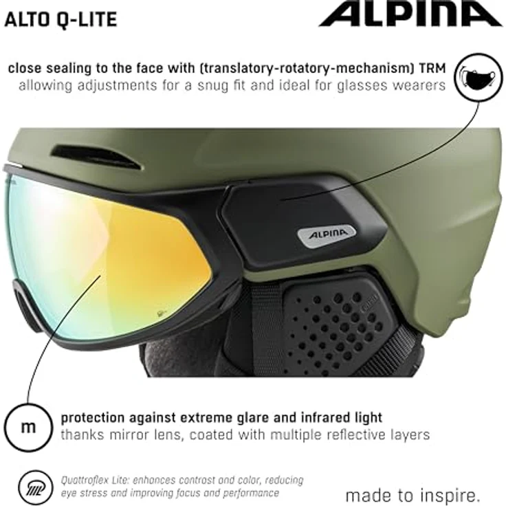 ALPINA Alto Q-LITE, sicherer Skihelm mit kontrastverstärkendem Visier, individuell anpassbar, Olive matt, Größe S (51-55 cm) – Bild 4