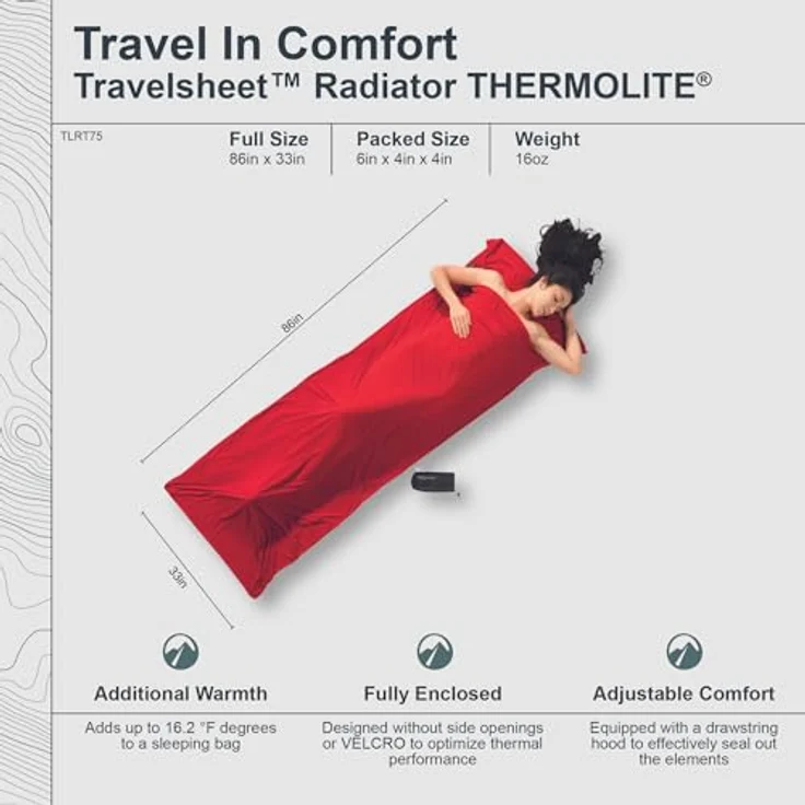 Cocoon Schlafsack TravelSheet Thermolite Radiator, 220 cm, extra warm mit Einschubfach für Kissen, rechteckig – Bild 5