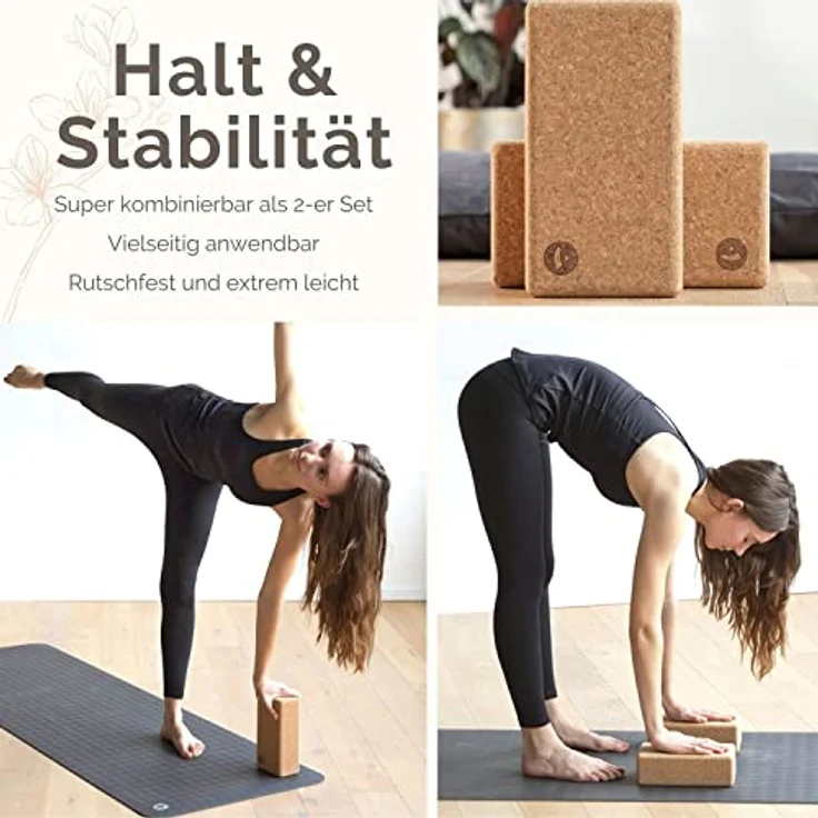 Bodhi Yoga Block Kork Brick | Einzeln & als Set | 100% Naturkork – Universal Yogaklotz | Umweltfreundlich & Nachhaltig | Tool für deine Asanas, Stretching & Regeneration | 220x110x70 mm – Bild 4