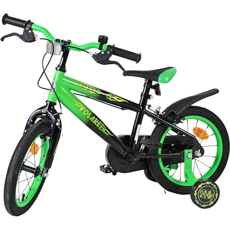Volare Kinderfahrrad Strike 14 Zoll für Jungen – Schwarz-Grün, zwei Handbremsen, abnehmbare Stützräder, höhenverstellbarer Sattel und Lenker, geschlossener Kettenschutz – Bild 9