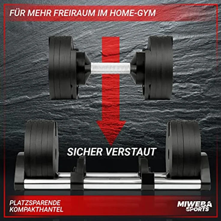 Miweba Sports Hantel VH200 | 𝐏𝐫𝐨𝐟𝐢 Hanteln - Verstellbare Kurzhantel - Kurzhantel Set - Kurzhanteln - Stahl Hantelscheiben - Ergonomischer Griff - Kurzhantelset - Dumbbell (VH200 Hante 28.0 Kg) – Bild 5
