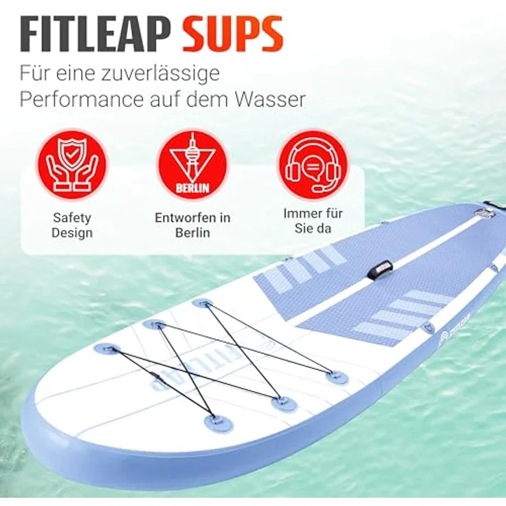 Fitleap Premium Stand Up Paddle Board aufblasbar, SUP Set mit Hochdruckpumpe, verstellbarem Paddel und Rucksack - Ideal für Yoga, Surfen und Wassersport – Bild 9