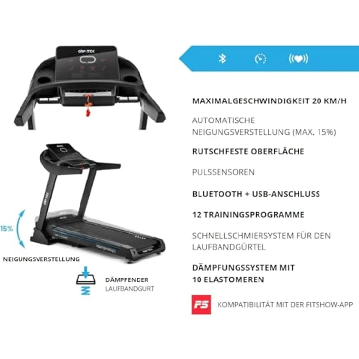 Gymtek XT900 Elektrisches Laufband für Zuhause 150kg, 1,0-20,0 km/h, Walking Pad Klappbar - Treadmill for Home, Laufbänder – Bild 2