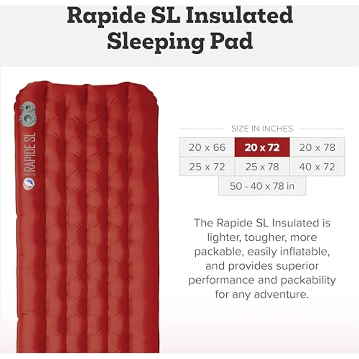 Big Agnes Rapide SL Insulated, Thermomatte für Hochtouren und Winterbiwaks mit R-Wert 4,8 und PrimaLoft Silver-Isolierung – Bild 2