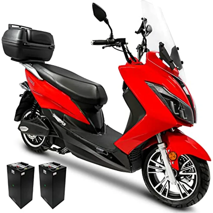 Maximus Rolektro MX2 Elektromoped 45 km/h - 3000 Watt E-Mofa mit 2 herausnehmbaren 60V/32,5Ah Lithium-Akkus - 170 km Reichweite - 2 Personen E-Moped mit LED-Licht - eMoped mit Straßenzulassung, Maximus Schwarz