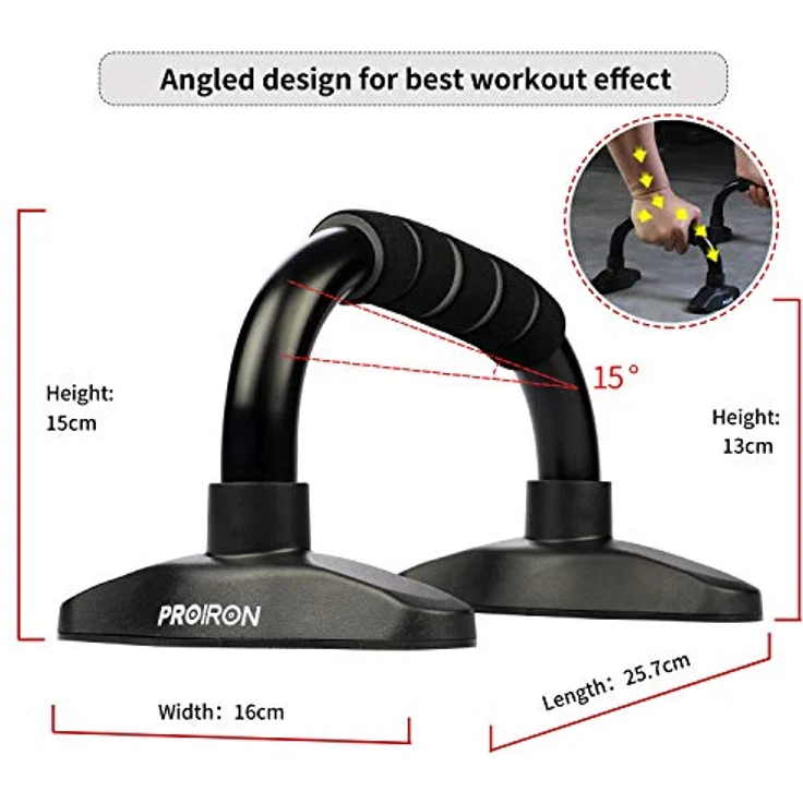 PROIRON Liegestützgriffe Push Up Bars 1 Paar Griffe Liegestützemit Edelstahlstange Schaumstoffgriff Neigungsstange Handgelenkschutz Brusttraining Body Building Zubehör – Bild 2