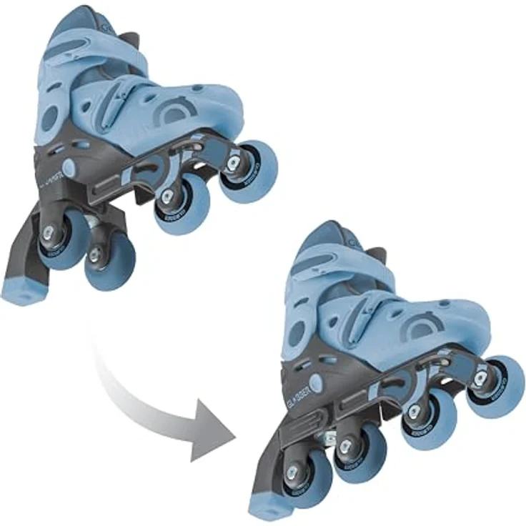 GLOBBER Learning Skates 2in1, verstellbare Inline- und Quad-Skates für Kinder Gr. 30-33, ABEC 9, Rollengröße 54x24 mm, blau – Bild 5