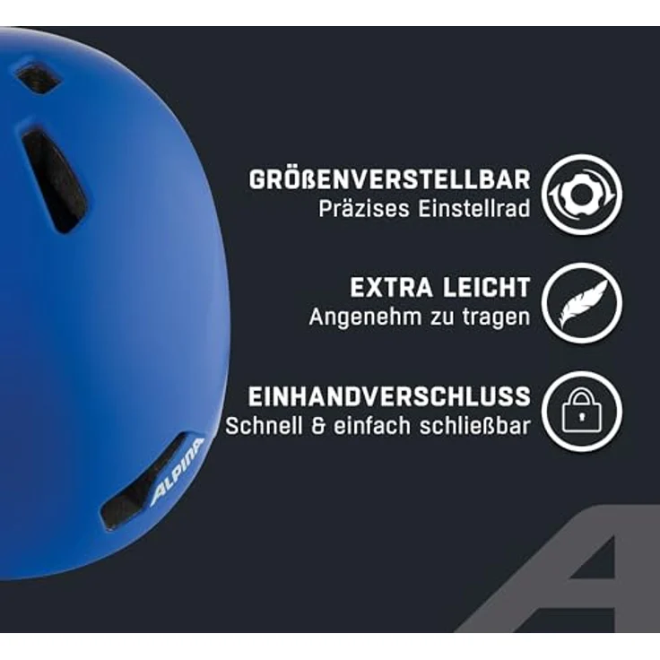 ALPINA Hackney Fahrradhelm für Kinder, Leicht, Bruchfest & Optimal Klimatisiert, Nachrüstbares LED für Gute Sichtbarkeit, royal-Blue matt, Größe S (47-51 cm) – Bild 3