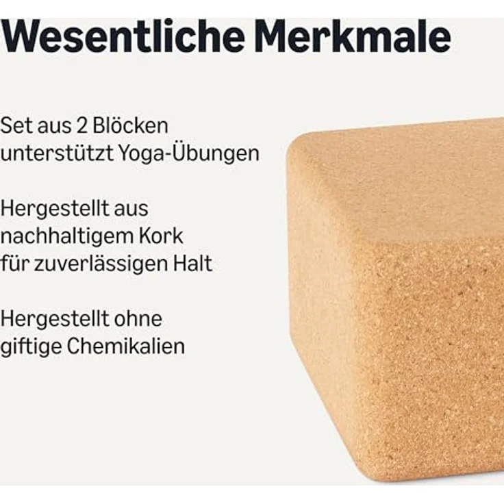 Amazon Basics Naturkork-Yogablock, 2er-Set, rutschfest, 23 x 15 x 8 cm – Bild 2