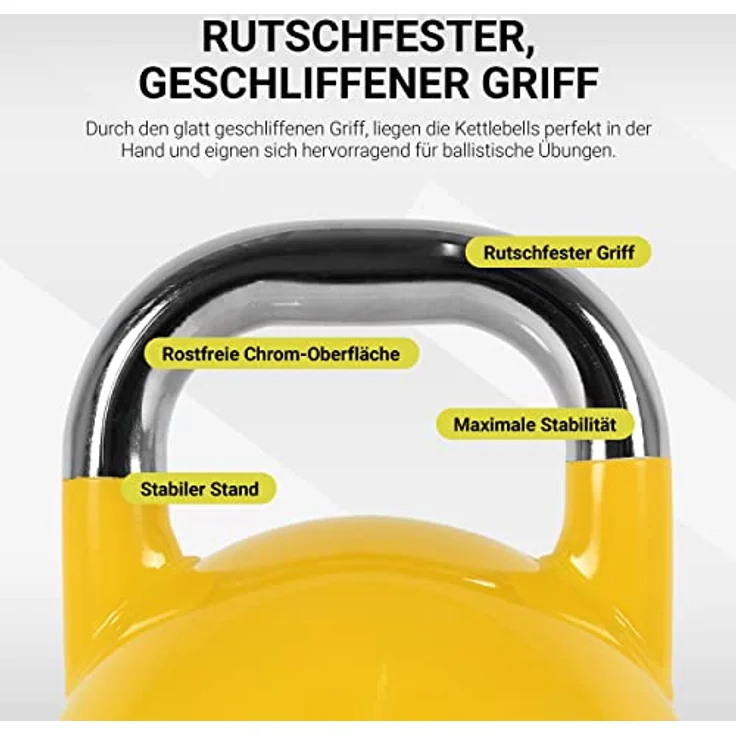 MSPORTS Kettlebell Competition 16 kg | Professional Studio Qualität | inkl. Übungsposter | Wettkampf Kugelhantel, Metallkern, Farbauswahl verfügbar – Bild 4