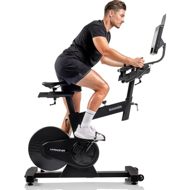 HAMMER Speedbike HyRace SR, Indoor Cycle Heimtrainer mit 20 kg Schwungmasse, 10,1" TFT-Touchscreen, Bluetooth, kompatibel mit Kinomap & Zwift, ergonomisches Race-Design – Bild 3