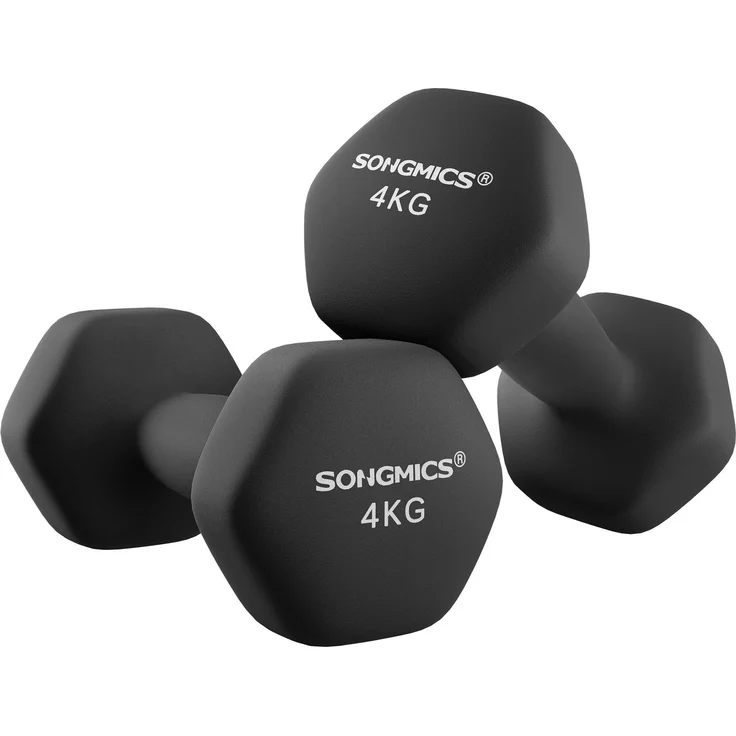 SONGMICS Kurzhantel Hanteln, 2er Set Neopren-Beschichtung, Hexagon, 4KG Schwarz