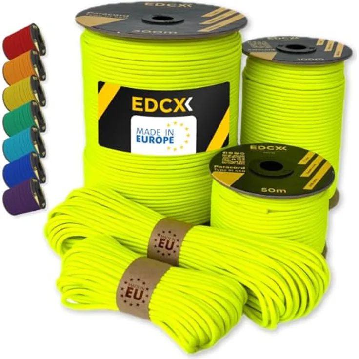 EdcX Paracord 4 mm, 550 Typ III, Sofit Yellow, 30 m, 100% Nylon, UV-beständig, ideal für Outdoor und DIY-Projekte