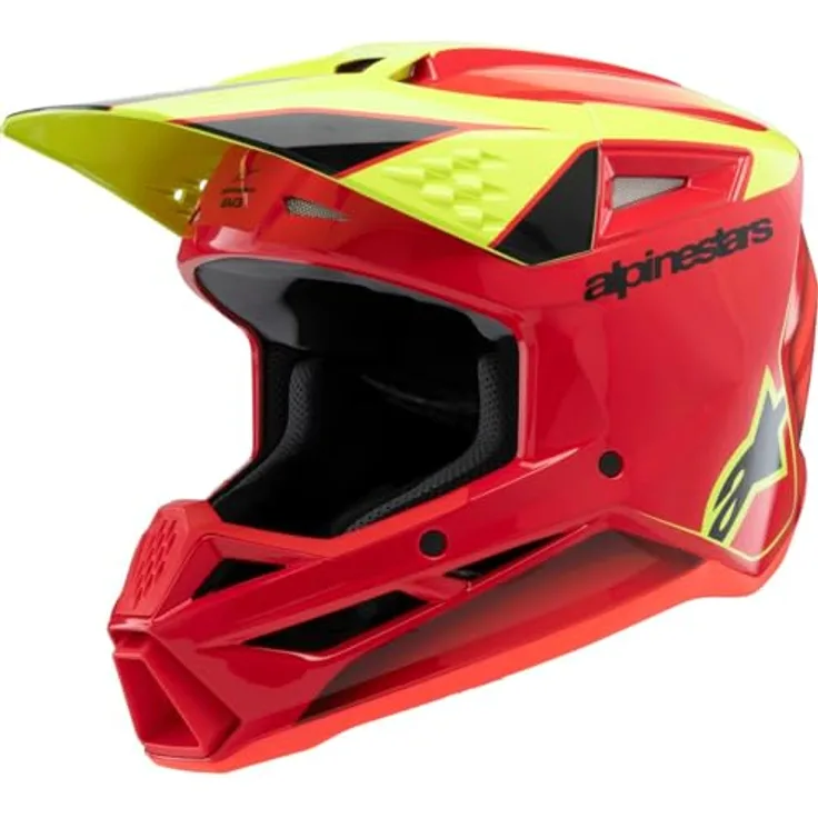 Alpinestars SM3 Fray Kinderhelm, leichter MX-Enduro Helm in Rot/Gelb/Schwarz mit optimalem Aufprallschutz und anpassbarer Passform
